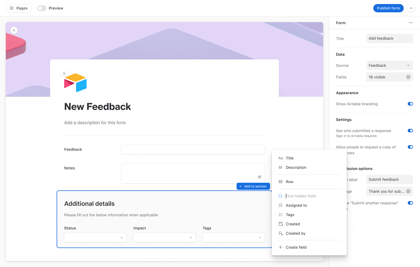 Airtable form builder