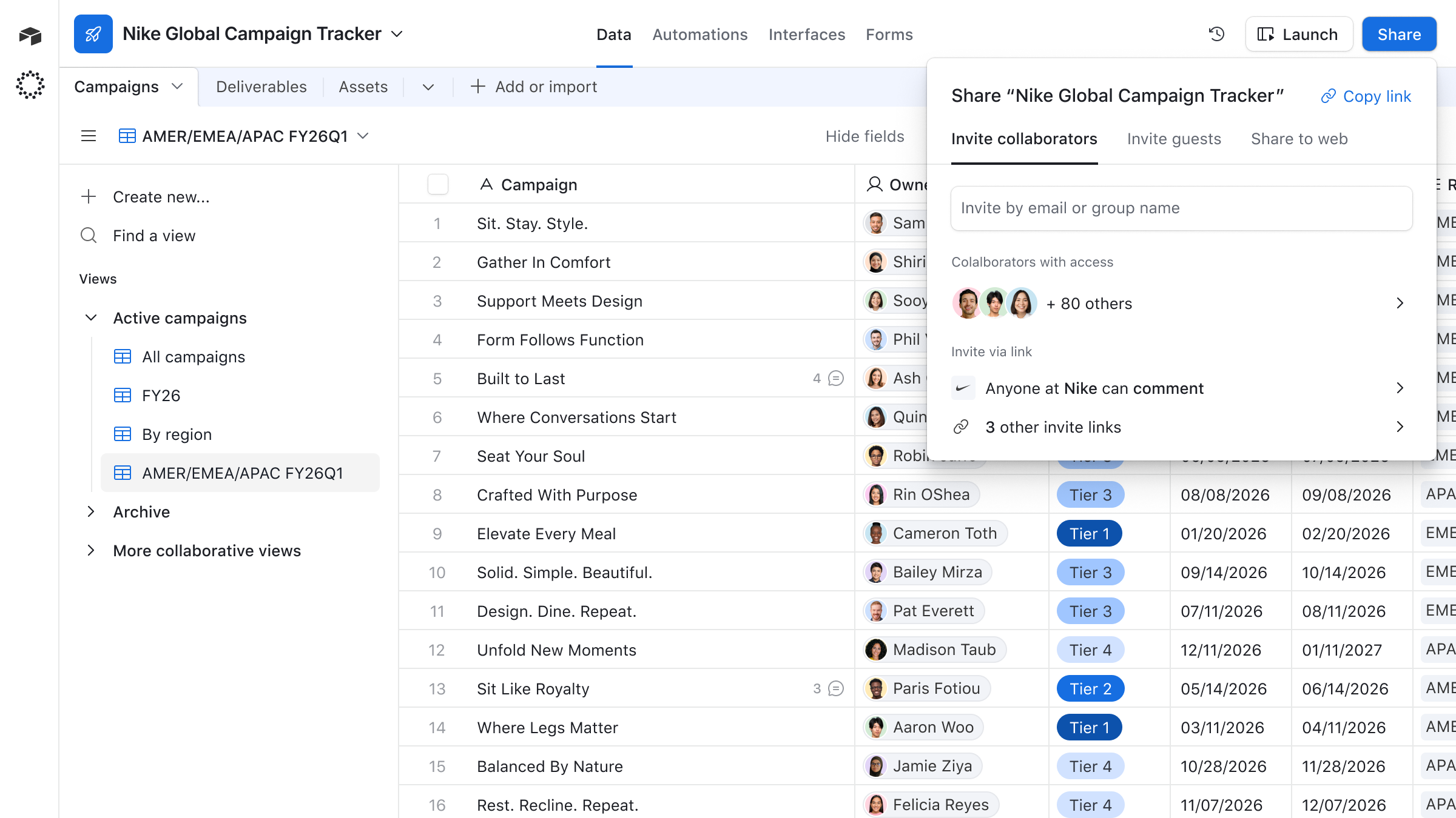 Airtable simplified share dialog